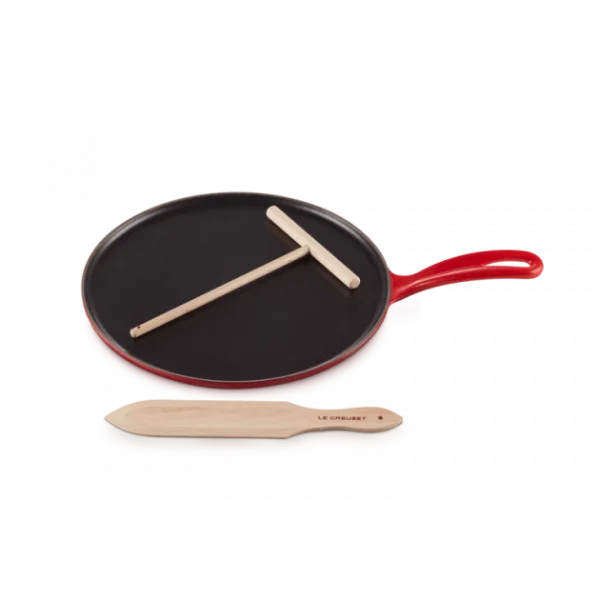 luxe soldes Crêpière Fonte Émaillée 27 Cm Cerise Avec Accessoires Le Creuset 1