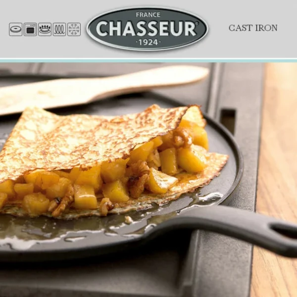 marque pas cher Crêpière Fonte Émaillée 30 Cm Noir Avec Accessoires Chasseur 3