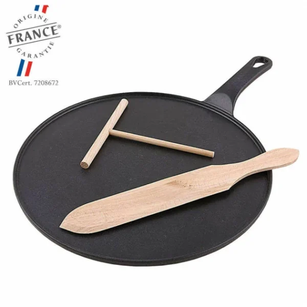 marque pas cher Crêpière Fonte Émaillée 30 Cm Noir Avec Accessoires Chasseur 1