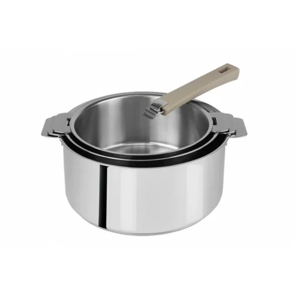 achetez Lot De 3 Casseroles Inox Avec Poignée Taupe Mutine Amovible Cristel 1