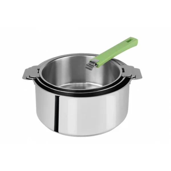 outlet Lot De 3 Casseroles Inox Avec Poignée Verte Mutine Amovible Cristel 1