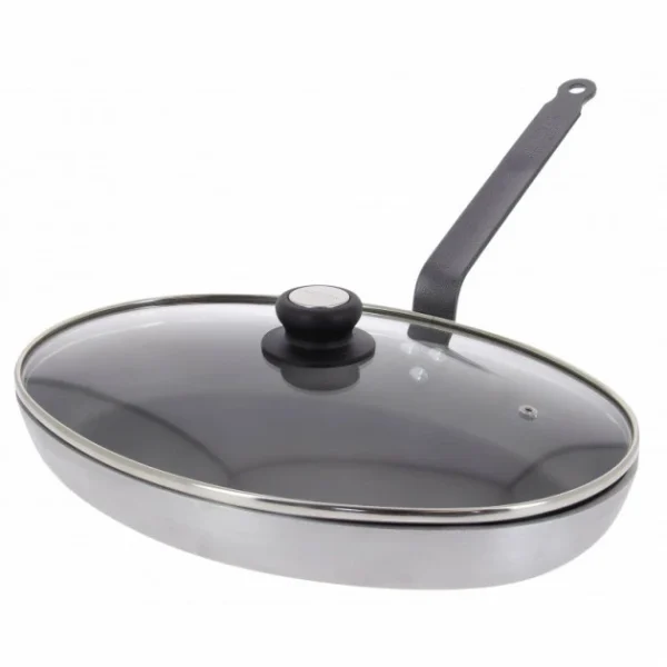 à prix imbattables Poêle à Poisson Ovale ø36 Cm Antiadhésive Avec Couvercle En Verre Choc Resto Induction De Buyer 1