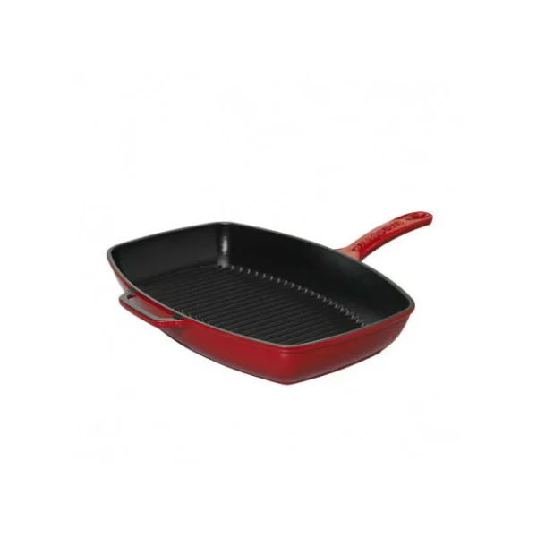 pas cher marque Poêle-gril En Fonte Rectangulaire 28 X 24 Cm Rouge Chasseur 1