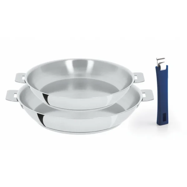 Authentic Original licence Set De 2 Poêles Inox Avec Poignée Bleue Mutine Amovible Cristel 1